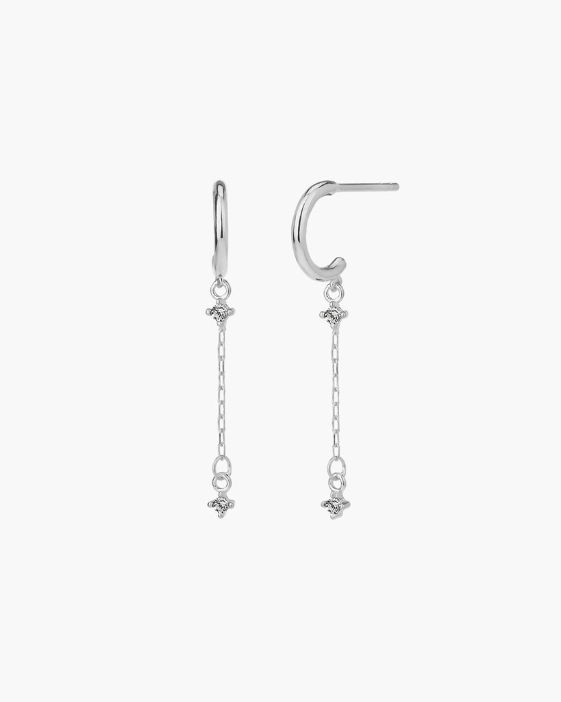 silver earrings with chain gold plating pendientes mini aro cadena oro plata