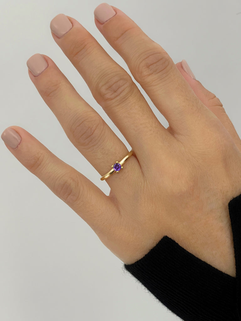 Violeta lila piedra anillo plata baño de oro silver ring violet stone gold plated