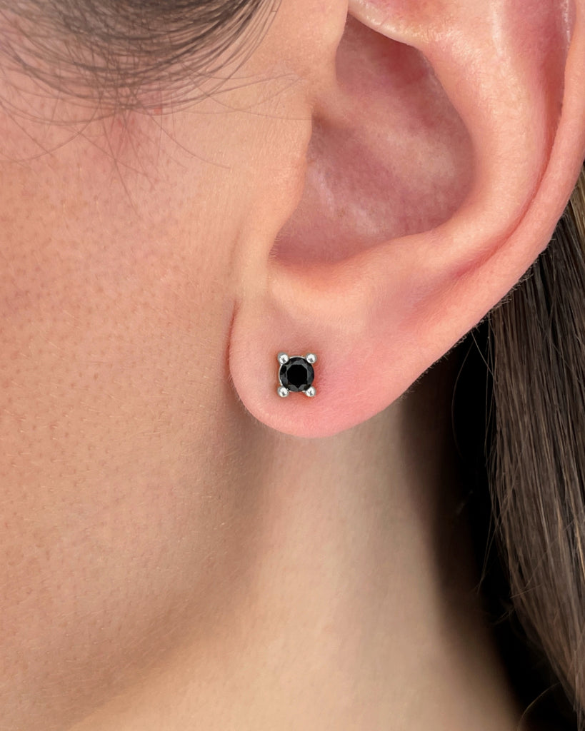 stud earrings black stone silver gold plating pendietes de boton con piedra negra plata baño de oro