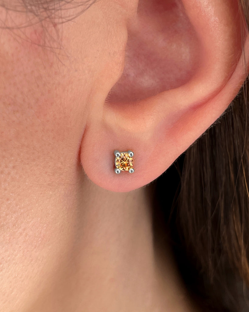 stud earrings champagne stone silver gold plating pendietes de boton con piedra champan plata baño de oro