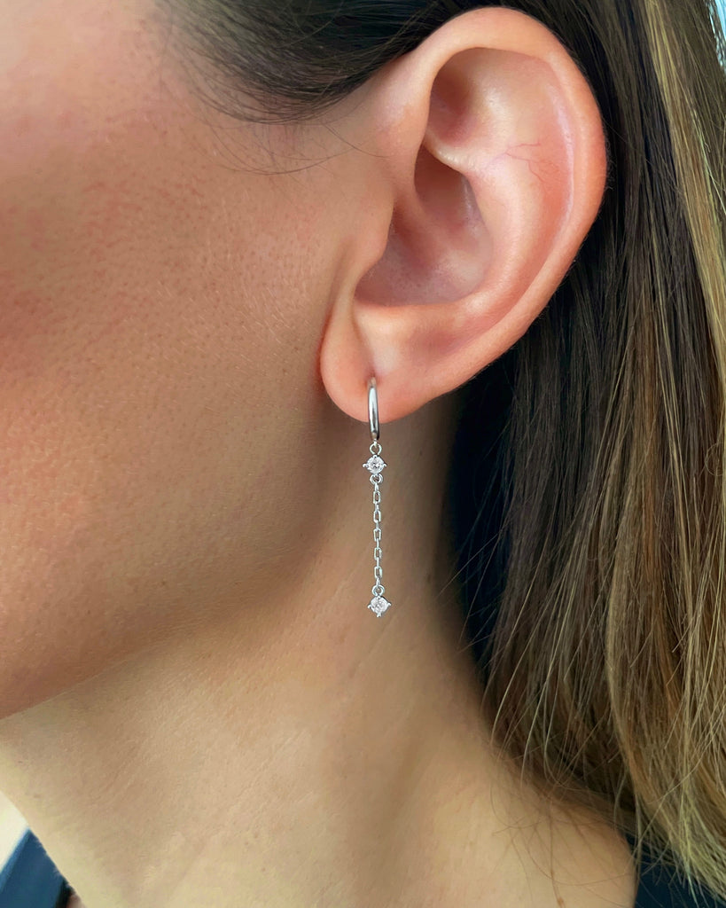 silver earrings with chain gold plating pendientes mini aro cadena oro plata