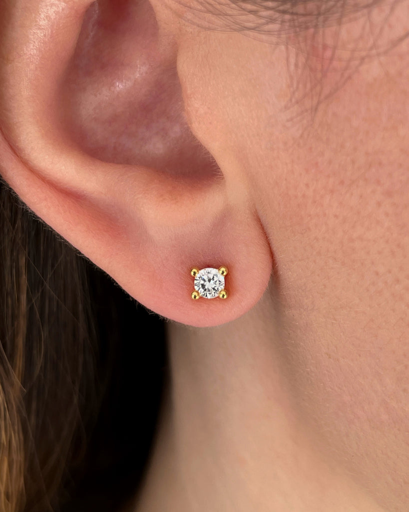 stud earrings  stone silver gold plating pendietes de boton con piedra  plata baño de oro