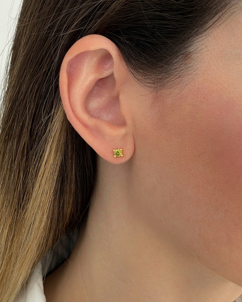 stud earrings  green stone silver gold plating pendietes de boton con piedra verde plata baño de oro