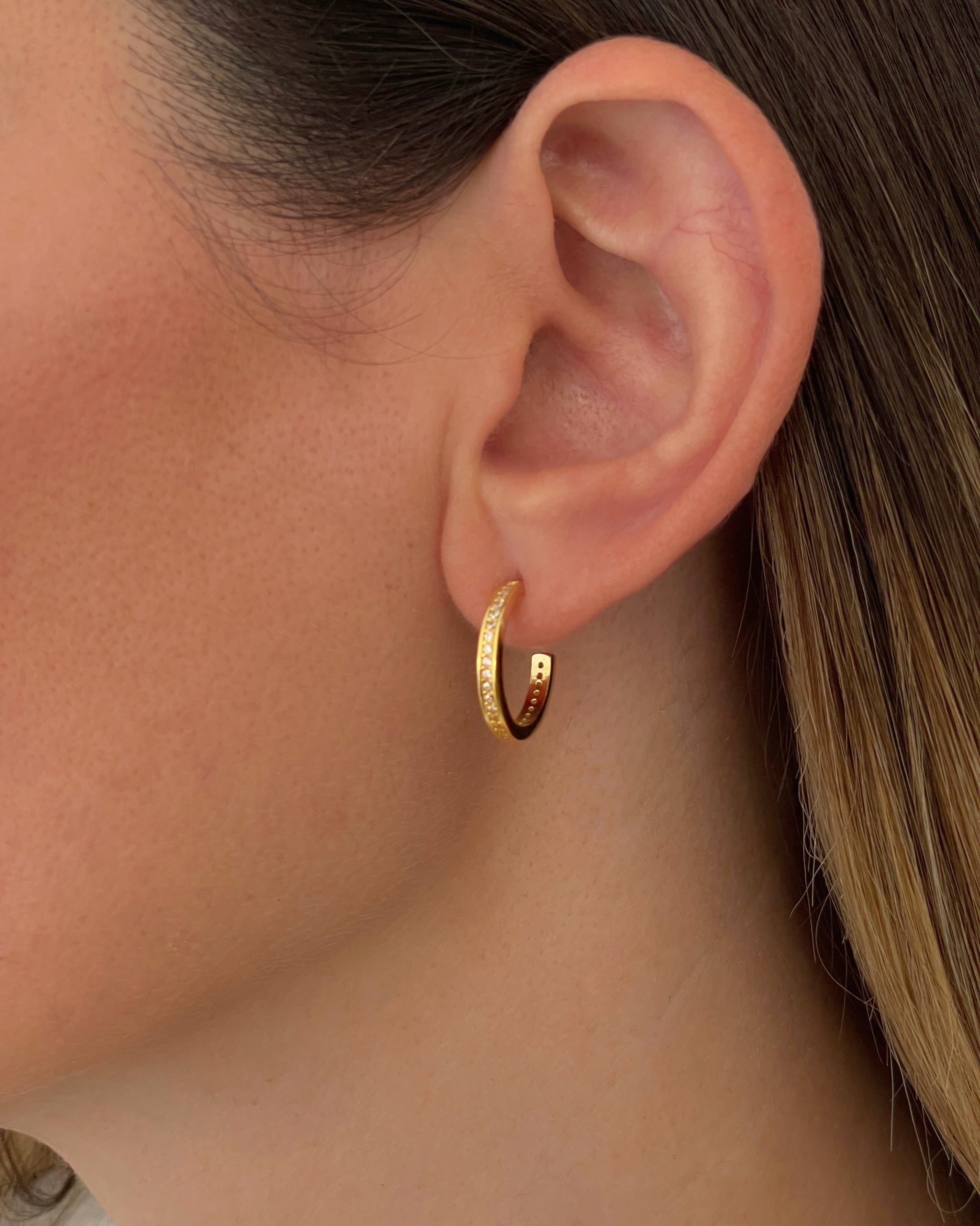 アクセサリー ER HOOP EARRING S Gold ERA 18k Gold & 925 Silver White Cubic Zirconia Small Hoop