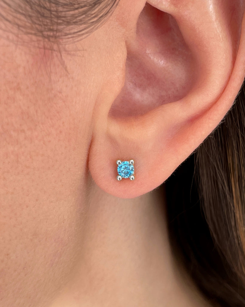 stud earrings blue topaz stone silver gold plating pendietes de boton con piedra azul topacio plata baño de oro